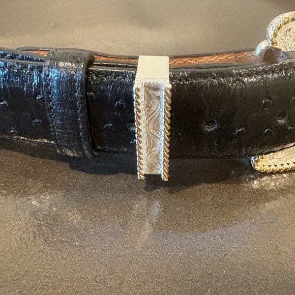 Montana Silversmith Silver Plate Buckle and Vero Struzzo Ostrich Leather Belt 40 - Picture 4 of 16